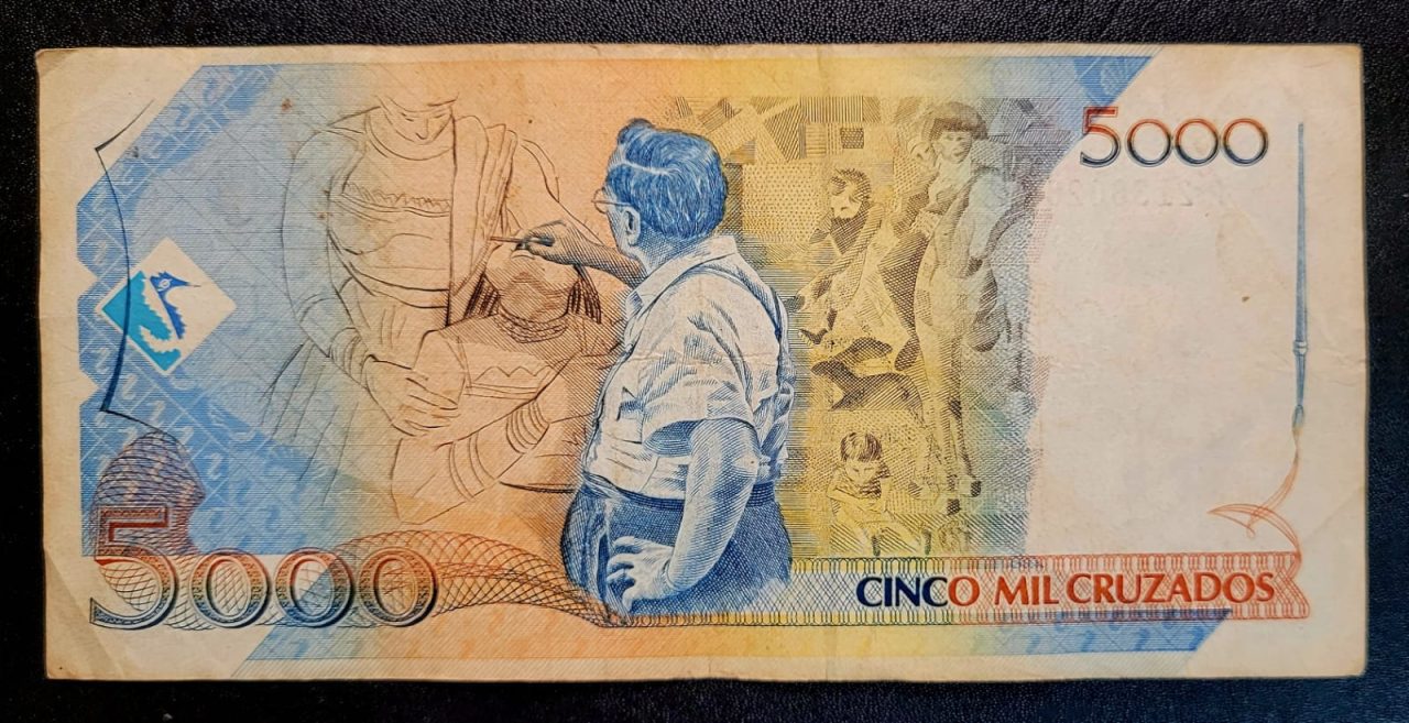 | Casa do Colecionador 5.000 (Cinco Mil Cruzados) com Carimbo de 5 Cruzados Novos - Cédula C200 MBC (Ano 1989)