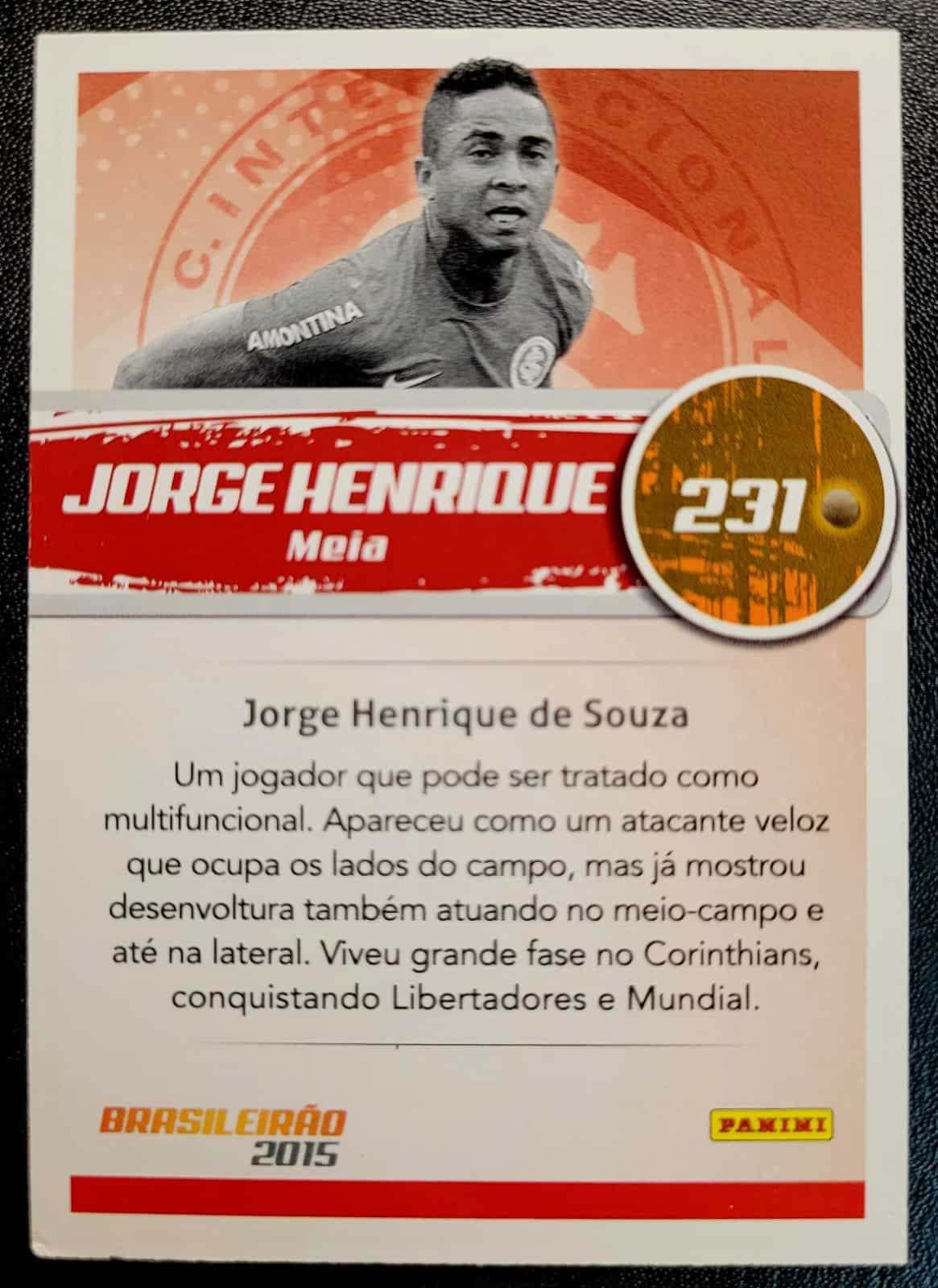 | Casa do Colecionador Card Brasileirão 2015 - Nº 231 - Jorge Henrique - Sport Club Internacional