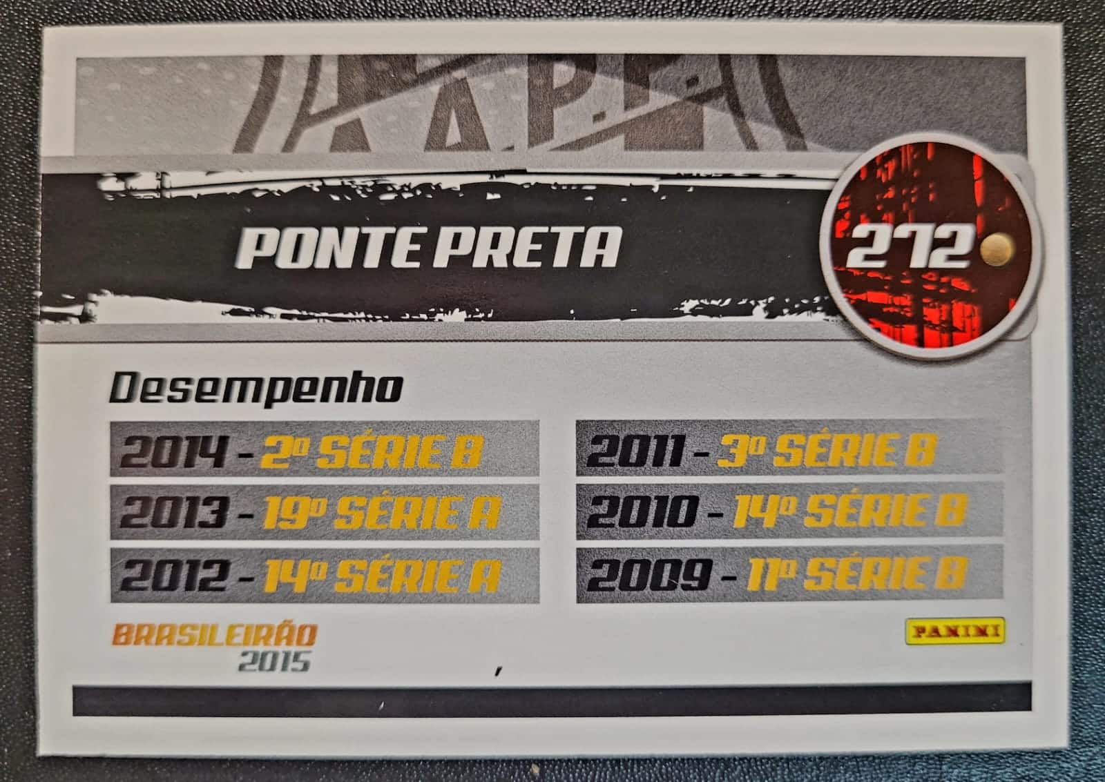 | Casa do Colecionador Card Brasileirão 2015 - Nº 272 - Associação Atlética Ponte Preta