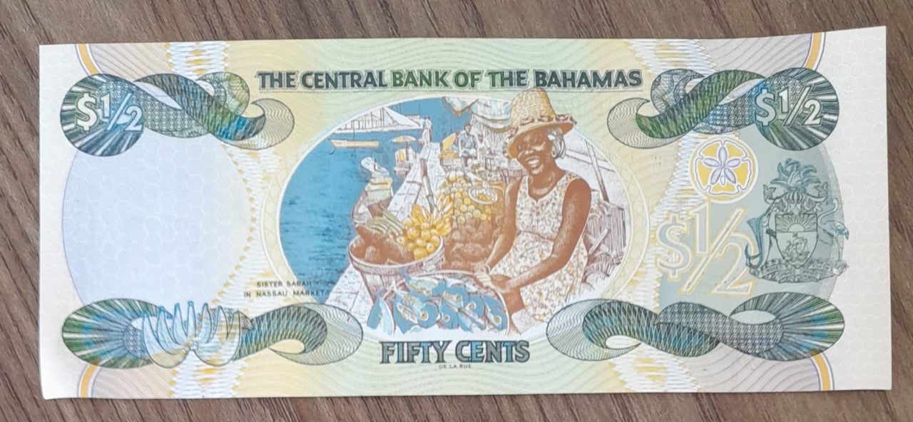 | Casa do Colecionador Cédula Bahamas 1/2 Dólar Rainha Flor de estampa