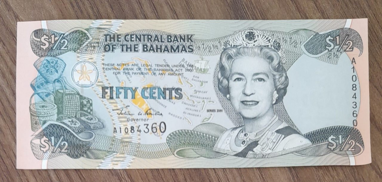 | Casa do Colecionador Cédula Bahamas 1/2 Dólar Rainha Flor de estampa