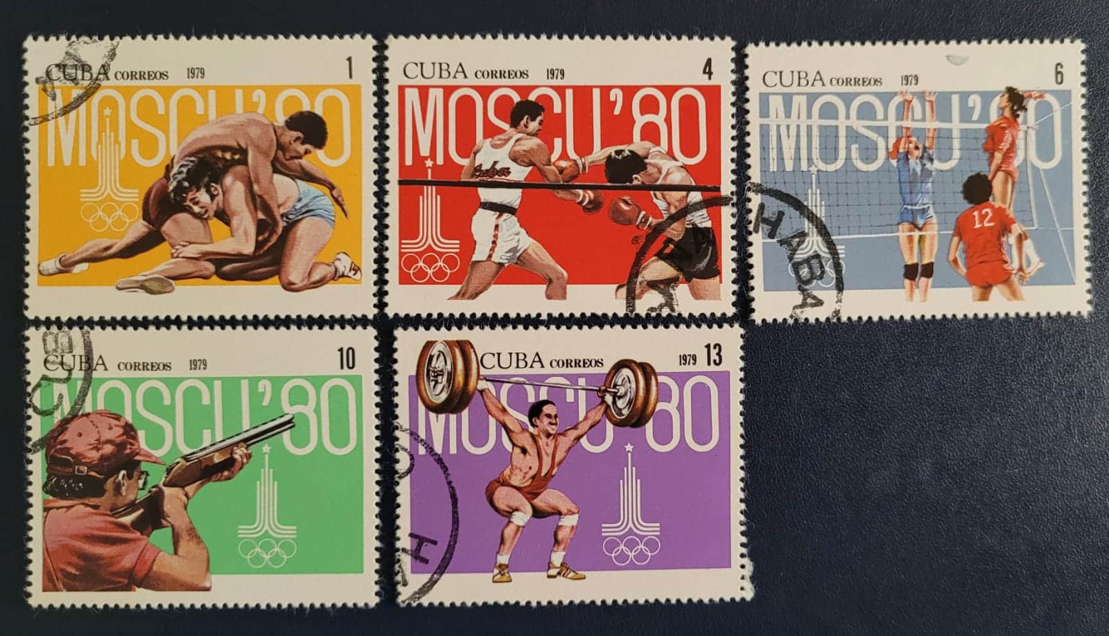 | Casa do Colecionador Cuba - SW Nº 2417 a 2421 - Pré-Olímpicos, Moscou 1980 (Série Incompleta) 30/07/1979 - Selos Usados