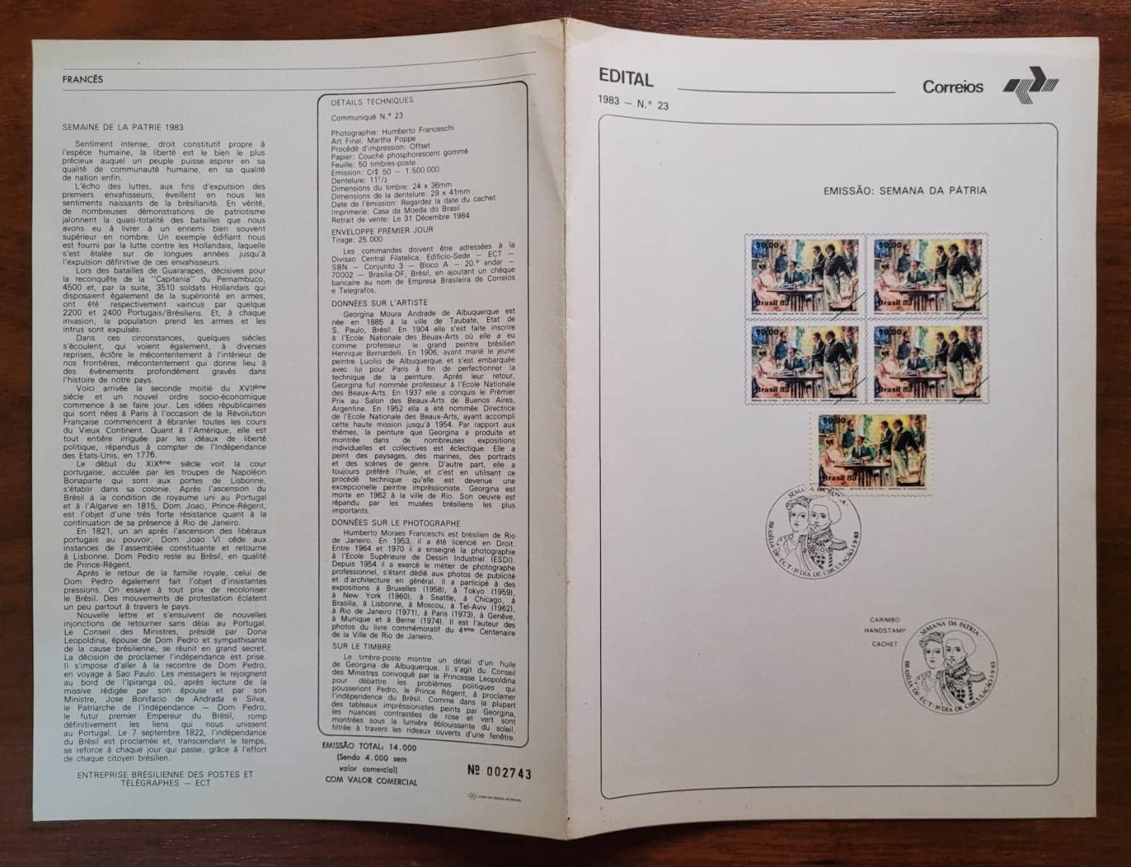| Casa do Colecionador Edital Correios 1983 - Nº 23 - Selo RHM C1349 - Semana da Pátria - 01/09/1983