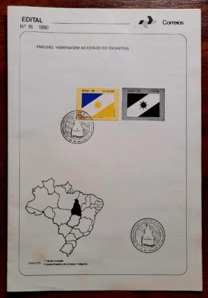 Edital Correios 1990 - Nº 16 - Selo RHM C1685 - Homenagem ao Estado do Tocantins - 20/05/1990