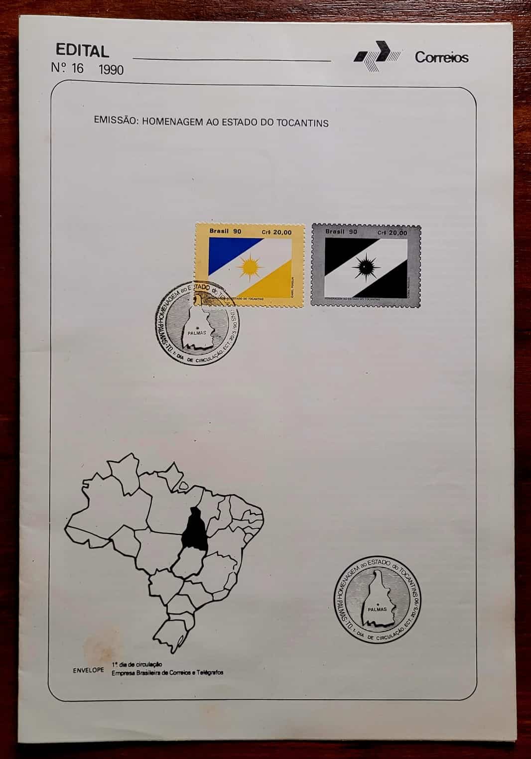 | Casa do Colecionador Edital Correios 1990 - Nº 16 - Selo RHM C1685 - Homenagem ao Estado do Tocantins - 20/05/1990