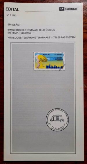 Edital Correios 1992 - Nº 09 - Selo RHM C1790 - 10 Milhões de Terminais Telefônicos - Sistema Telebrás - 05/05/1992