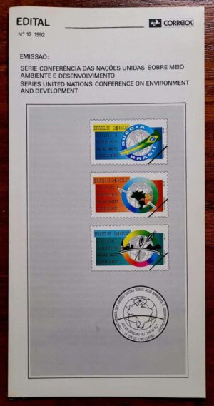 Edital Correios 1992 - Nº 12 - Selos RHM C1798 a C1800 - Conferência das Nações Unidas Sobre Meio Ambiente e Desenvolvimento (Eco-Rio) 03/06/1992