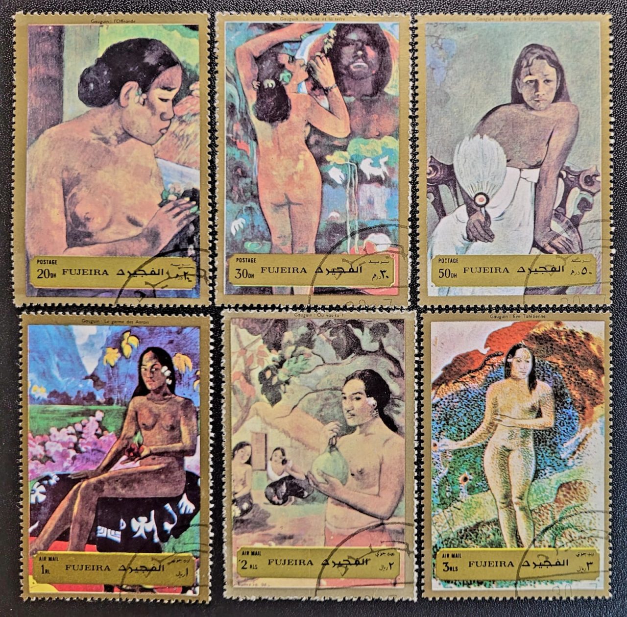 | Casa do Colecionador Emirados Árabes Unidos (Fujeira) SW Nº 1253 a 1258 - Pinturas Nuas de Gauguin (Série Completa com Aéreos) 1972 - Selos Usados