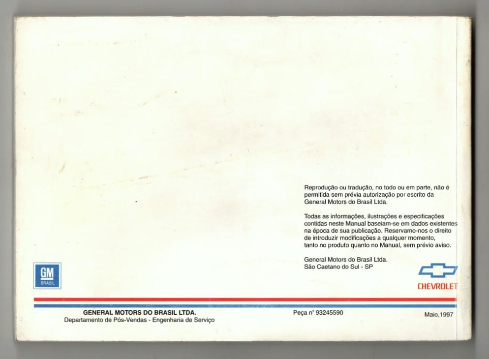 | Casa do Colecionador Manual Do Proprietario Chevrolet Corsa - 1997