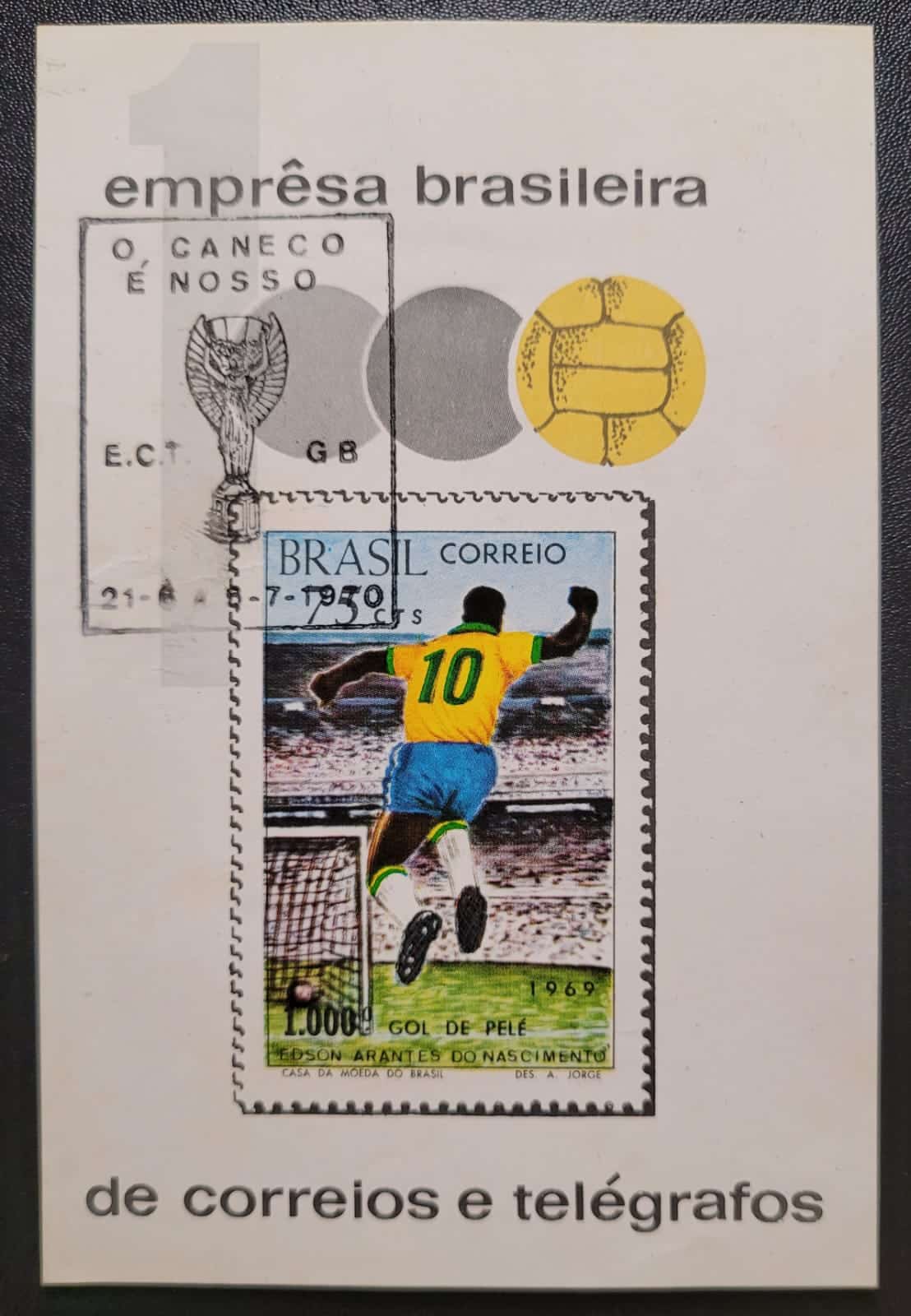 | Casa do Colecionador Bloco Comemorativo - RHM B028 com Carimbo CBC - Milésimo Gol do Pelé - 23/01/1970