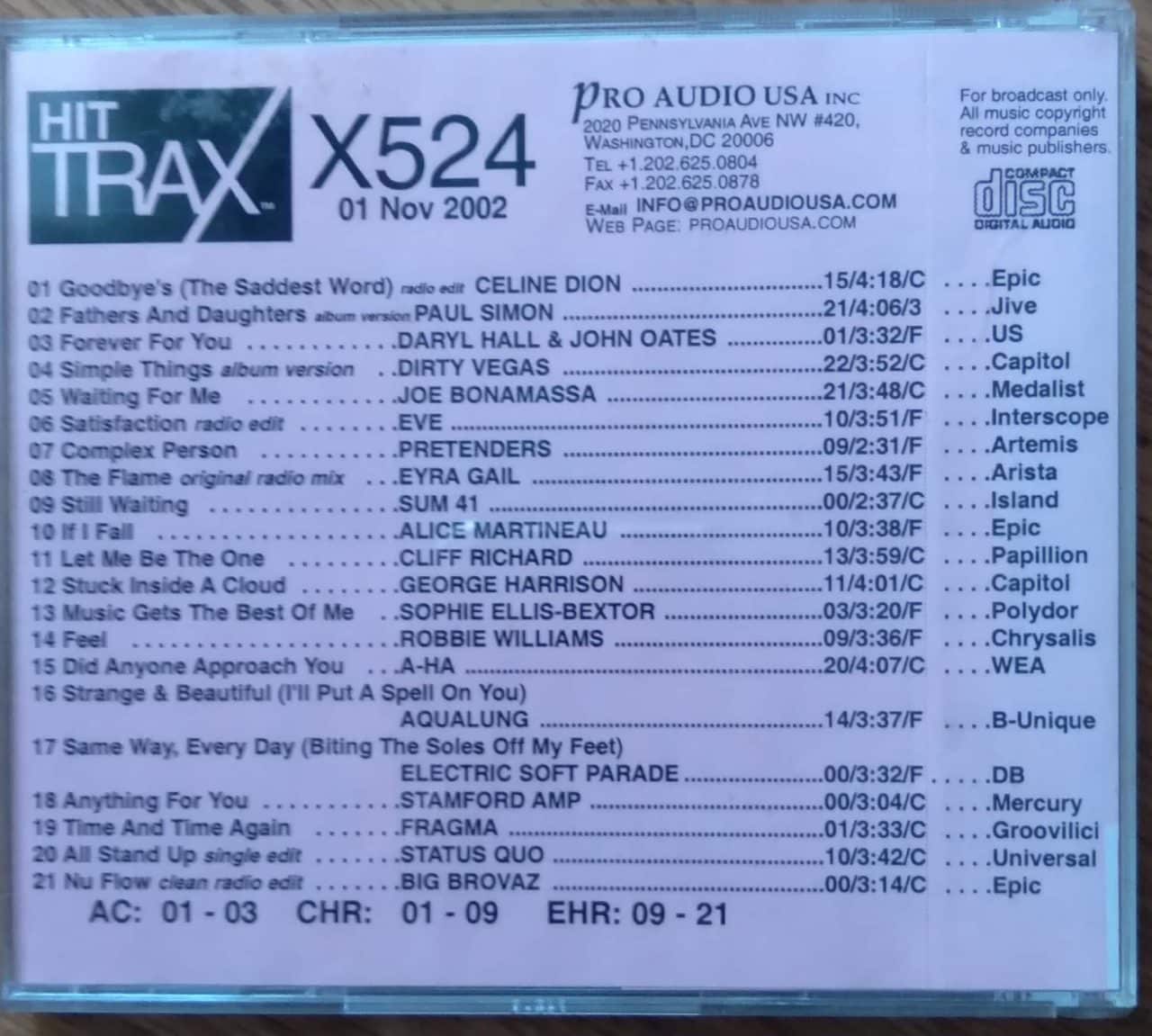 | Casa do Colecionador Cd Promo Pro Audio USA Hit Trax X524 / Celine Dion Paul Simon Eve Status Quo.