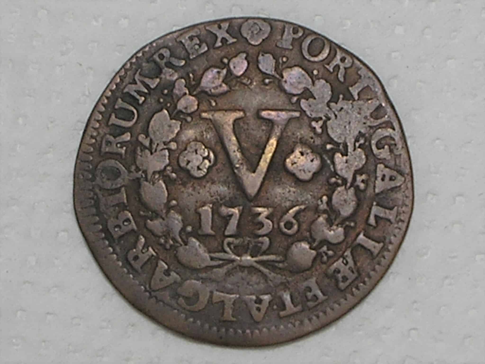 | Casa do Colecionador Portugal) V Réis - 1736 - Reinado de Ioannes V / Bela peça / Cobre / p.01
