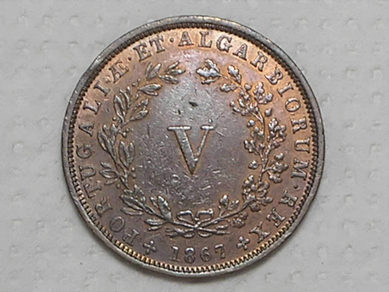 | Casa do Colecionador Portugal) V Réis - 1867 - Ludovicus I / Soberba / Cobre / p.01