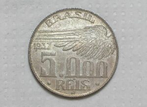 - Totalmente Flor de Cunho) 5.000 Réis de 1937 Santos Dumont // Linda Patina Original do cunho preservada / Raro aparecer flor de cunho para esta data dificil