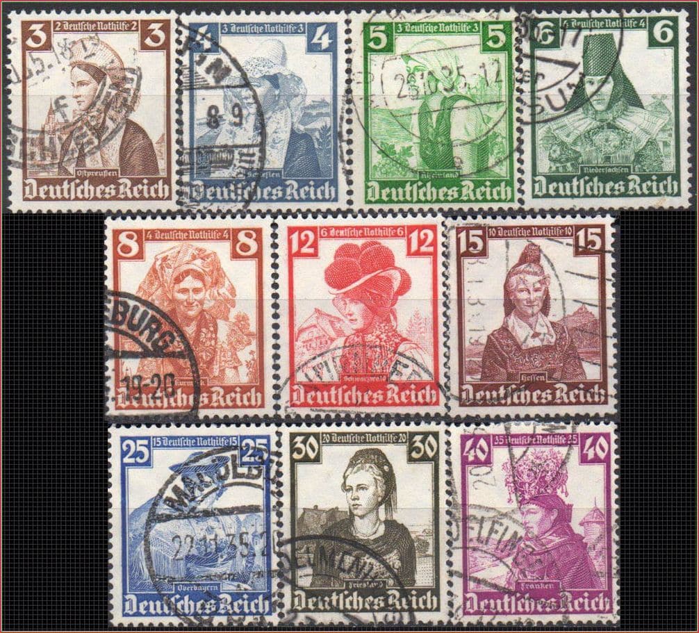 | Casa do Colecionador Alemanha Reich Trajes Tipicos 1935 S Completa Mi 588 A 597