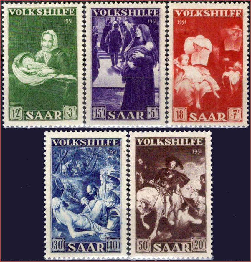 | Casa do Colecionador Alemanha Saar Pinturas 1951 S Completa Semi Postal Mi 309 A 313