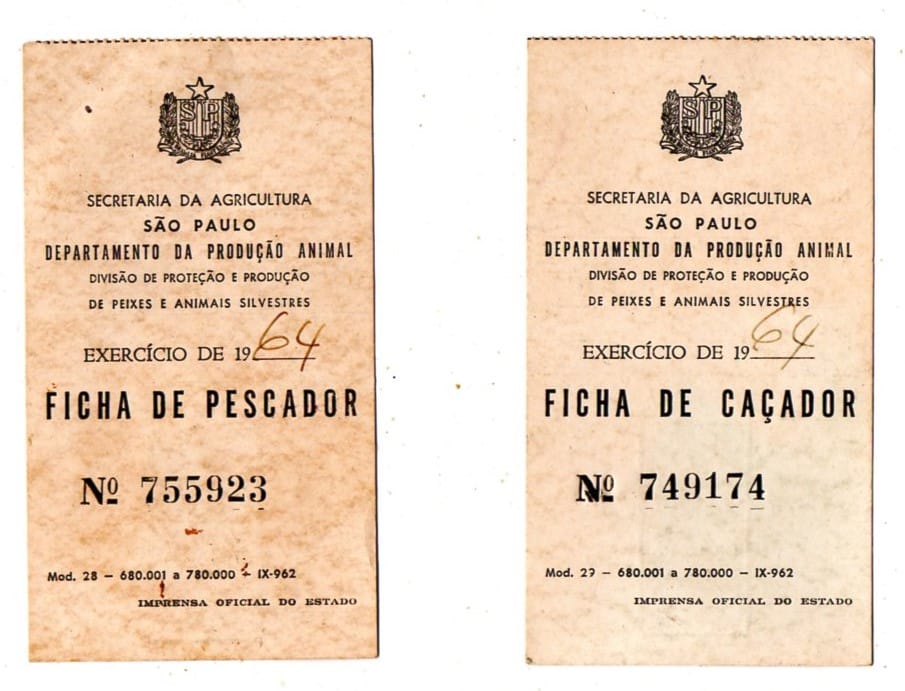 | Casa do Colecionador Antiga Ficha de Caçador e Pescador - Anos 60