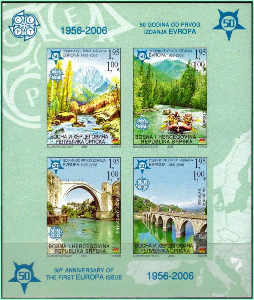 | Casa do Colecionador Bósnia e Herzegovina - (Administração Sérvia) - Europa - 50º Aniversário da 1ª emissão - 2005 - Bloco sem perfuração