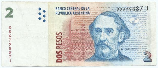 Cédula Argentina Circulada 2 Pesos "Bartolome Mitre"