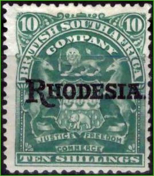 | Casa do Colecionador Companhia Britânica da África do Sul (Reino Unido) - Brasão de armas - 1909 - Sobre estampa Rhodesia