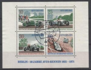 Filatelia Selo Bloco 50 Anos Do Circuito De Avus Berlin Automobilismo 1971 Carimbo 1o Dia Circulacao Berlim Alemanha Sem Uso Selos Postais