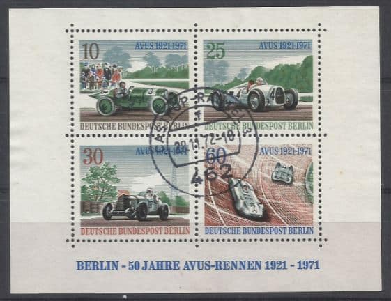| Casa do Colecionador Filatelia Selo Bloco 50 Anos Do Circuito De Avus Berlin Automobilismo 1971 Carimbo 1o Dia Circulacao Berlim Alemanha Sem Uso Selos Postais