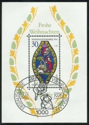 Filatelia Selo Bloco Natal 1976 Carimbo Comemorativo 1o Dia De Circulacao Berlin Alemanha Sem Uso Selos Postais