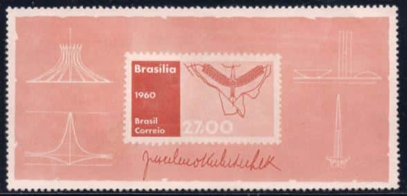 Filatelia - Selo Brasil Bloco - Aniversário JK Construtor de Brasília - 1960 - Selos Postais