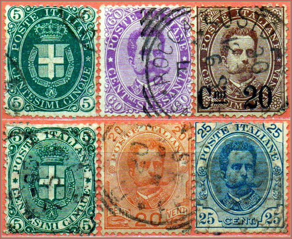 | Casa do Colecionador Itália - Acumulação com 6 selos - 1889 a 1896
