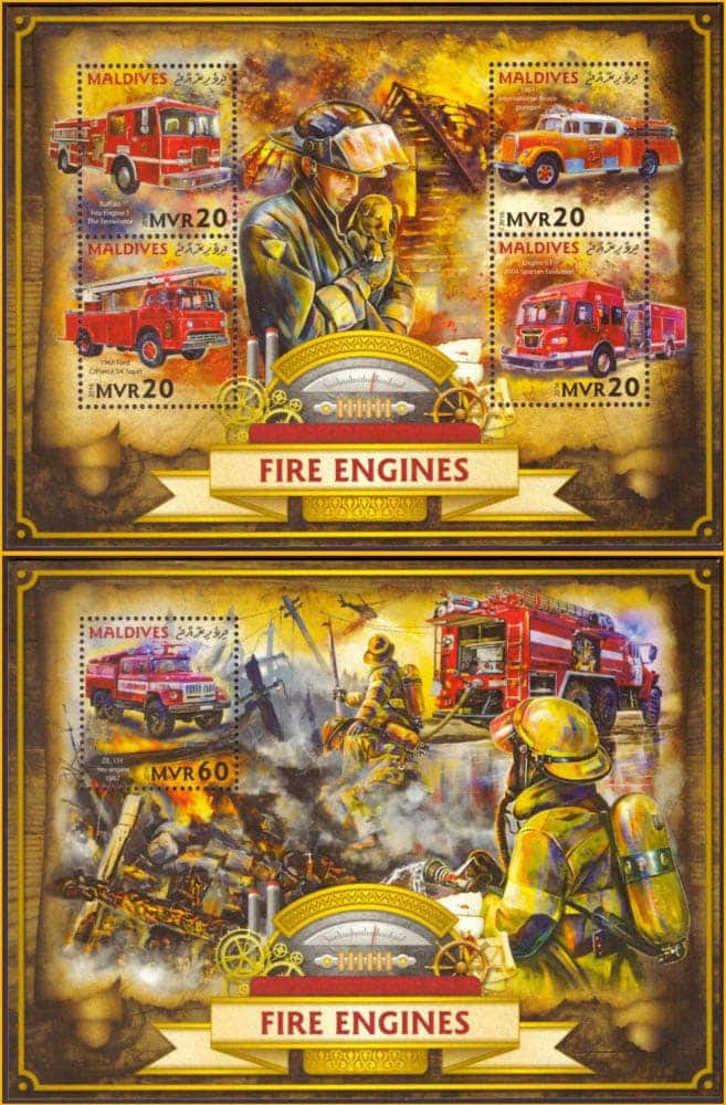 | Casa do Colecionador Maldivas - Caminhões de Bombeiros - 2016 - 2 Blocos