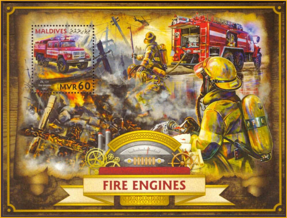 | Casa do Colecionador Maldivas - Caminhões de Bombeiros - 2016 - 2 Blocos