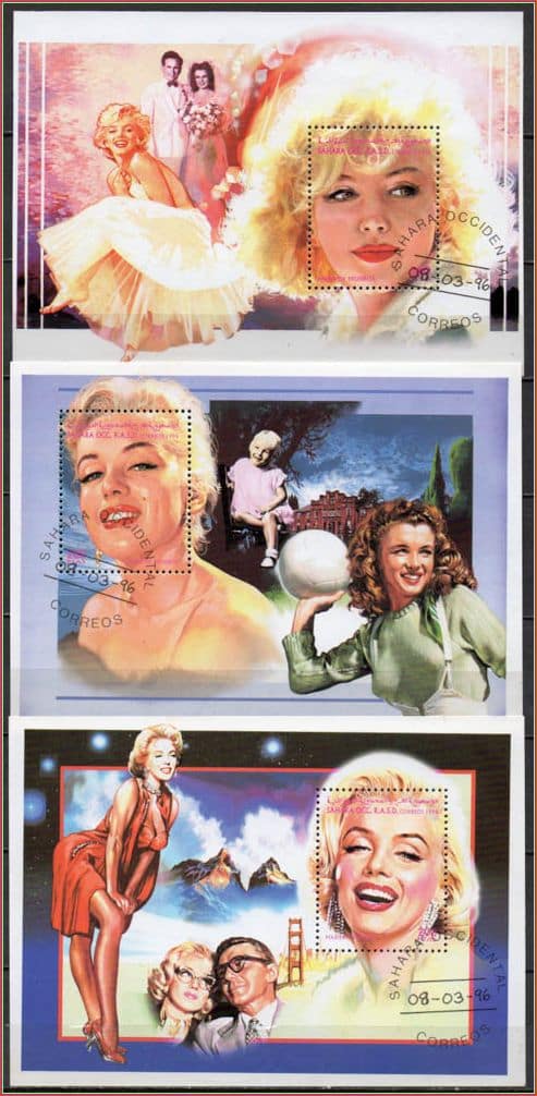 | Casa do Colecionador República Saaraui - Marilyn Monroe - 1996 - 3 Blocos