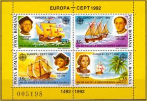 Romênia - Europa - Cristóvão Colombo e seus navios - 1992 - S/Completa - Bloco com 4 selos