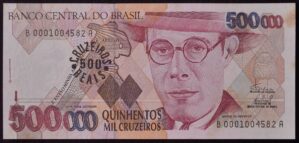 -) 5.000 Cruzeiros - 1993 / C-233* / Fe / Série B 000100 / Fernando Henrique e Paulo Ximenes / Flor de estampa / Lidíssimo exemplar para coleção
