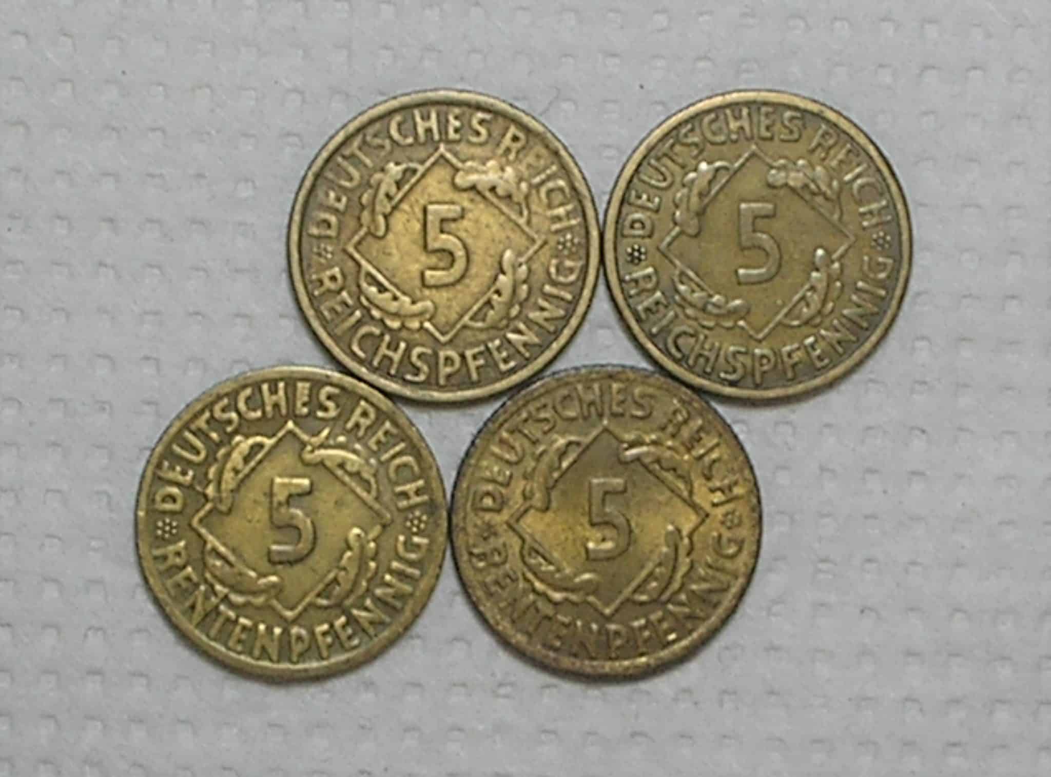 | Casa do Colecionador Alemanha 5 Reichspfennig 1924 D F 1925 A 1926 A Bz Al Box39 2