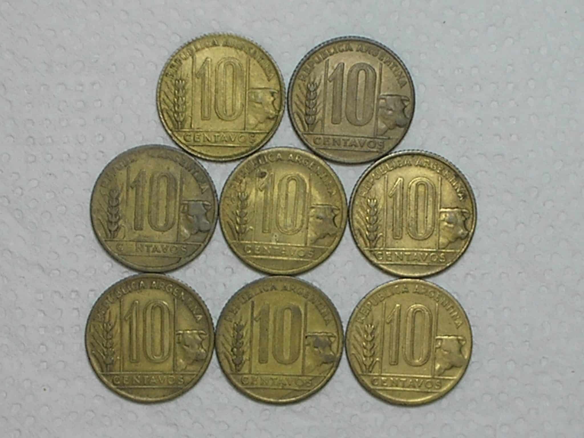 | Casa do Colecionador Argentina) 10 Centavos - 1943/44/45/47/48/49/50 / Bz/Al / box32