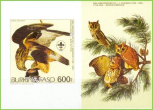 Burkina Faso - Aves - 1985 - Ilustrações de Audubon - Bloco sem perfuração com ilustração - 6