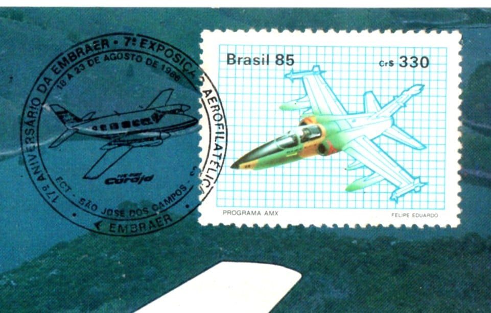 | Casa do Colecionador Cartão Postal - Aviao Caraja Com Carimbo Comemorativo 17 Anos Embraer