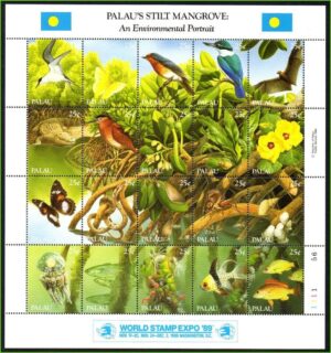 Palau - Fauna de mangue e palafitas - 1989 - Bloco