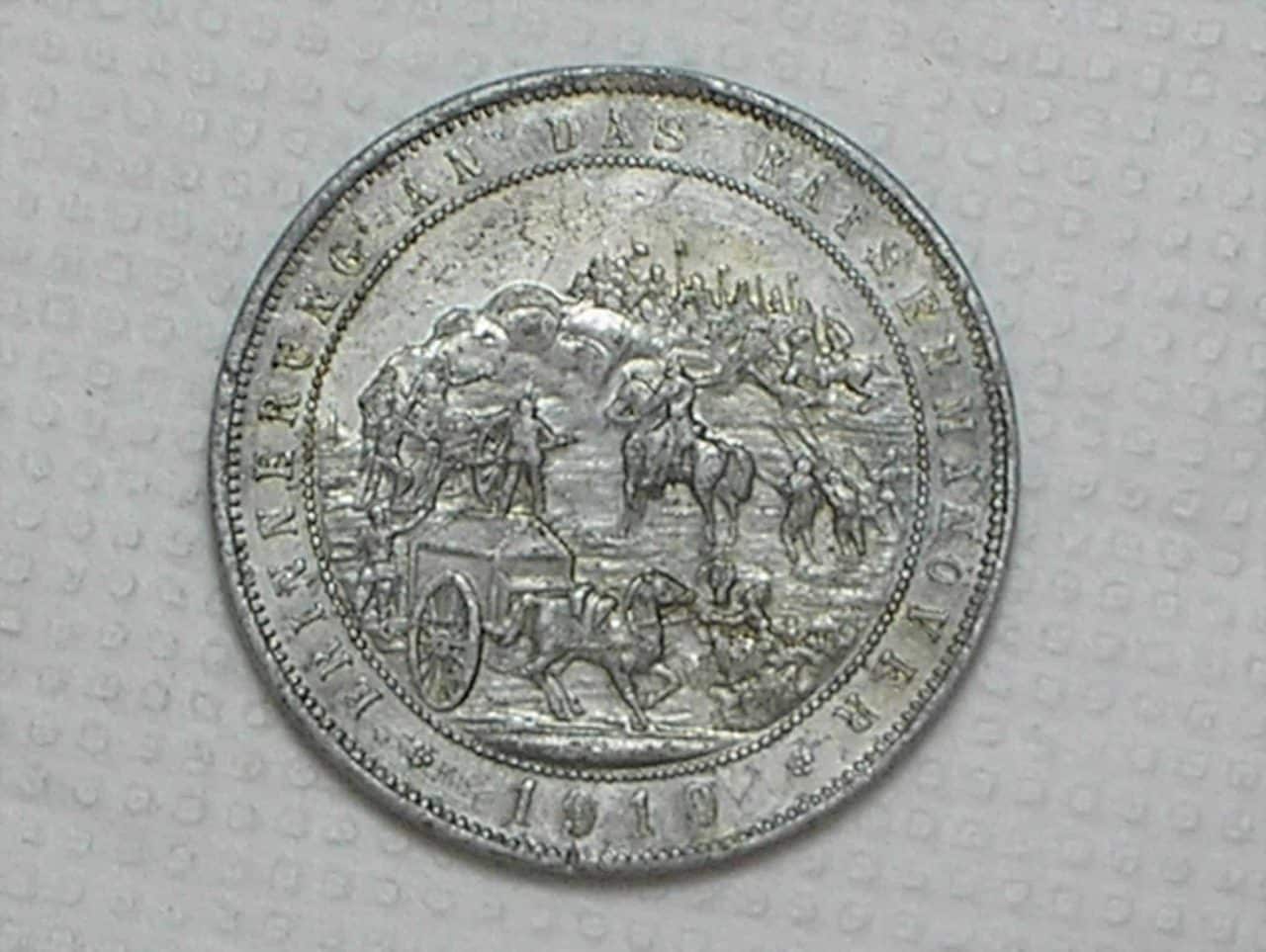 | Casa do Colecionador Rara Medalha Da Alemanha Wilhelm Ii 1910 Deutsh Kaiser Aluminio Bruto 40 Mm Mbc Box32