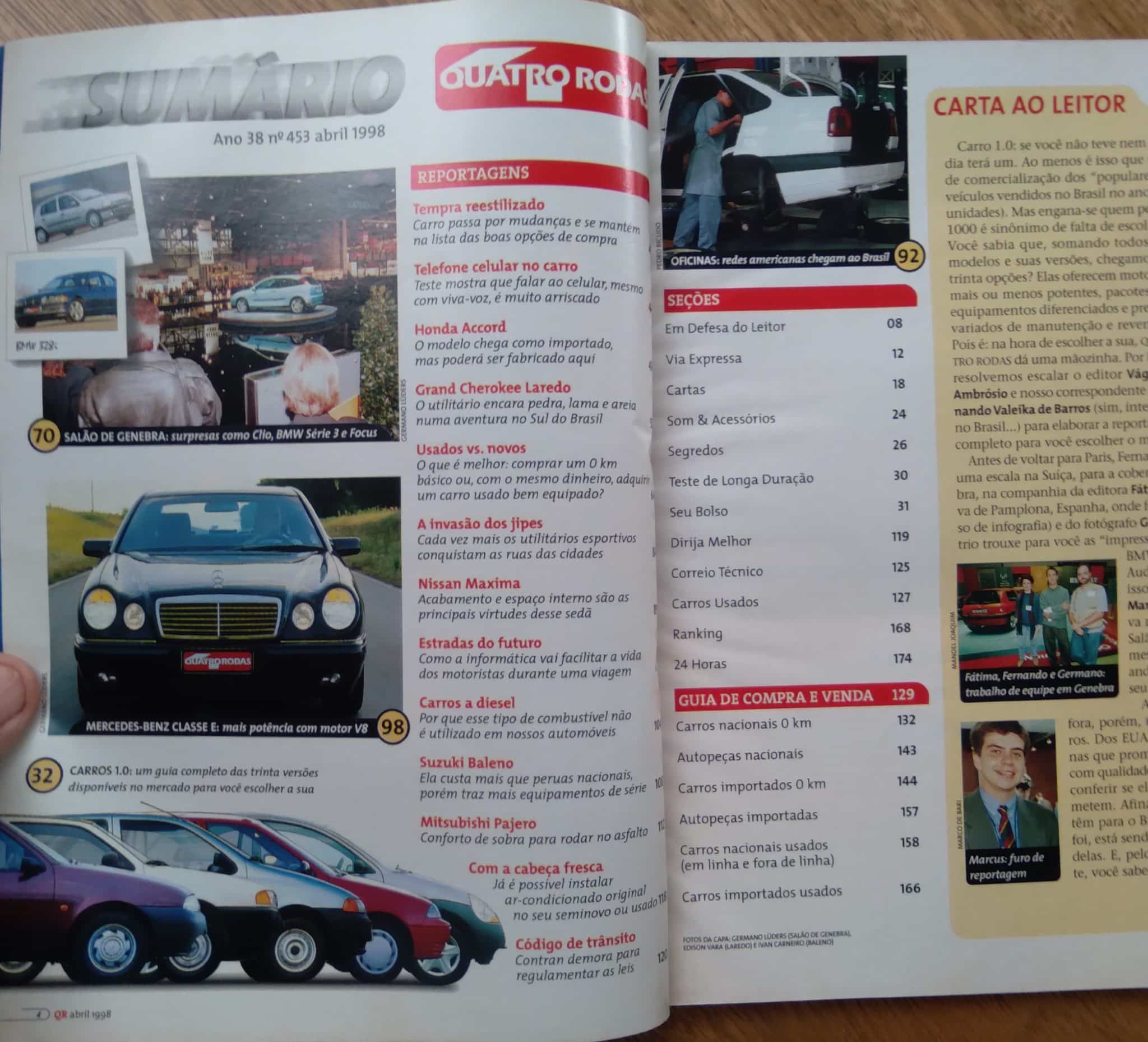 | Casa do Colecionador Revista Quatro Rodas 453. Carro 1.0 manutenção de 30 versões.
