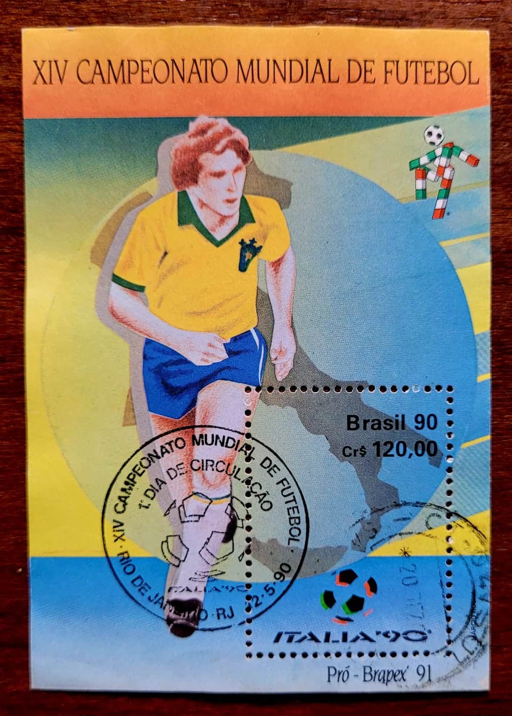 | Casa do Colecionador Bloco Comemorativo - RHM B086 com Carimbo - XIV Campeonato Mundial de Futebol na Itália - 12/05/1990