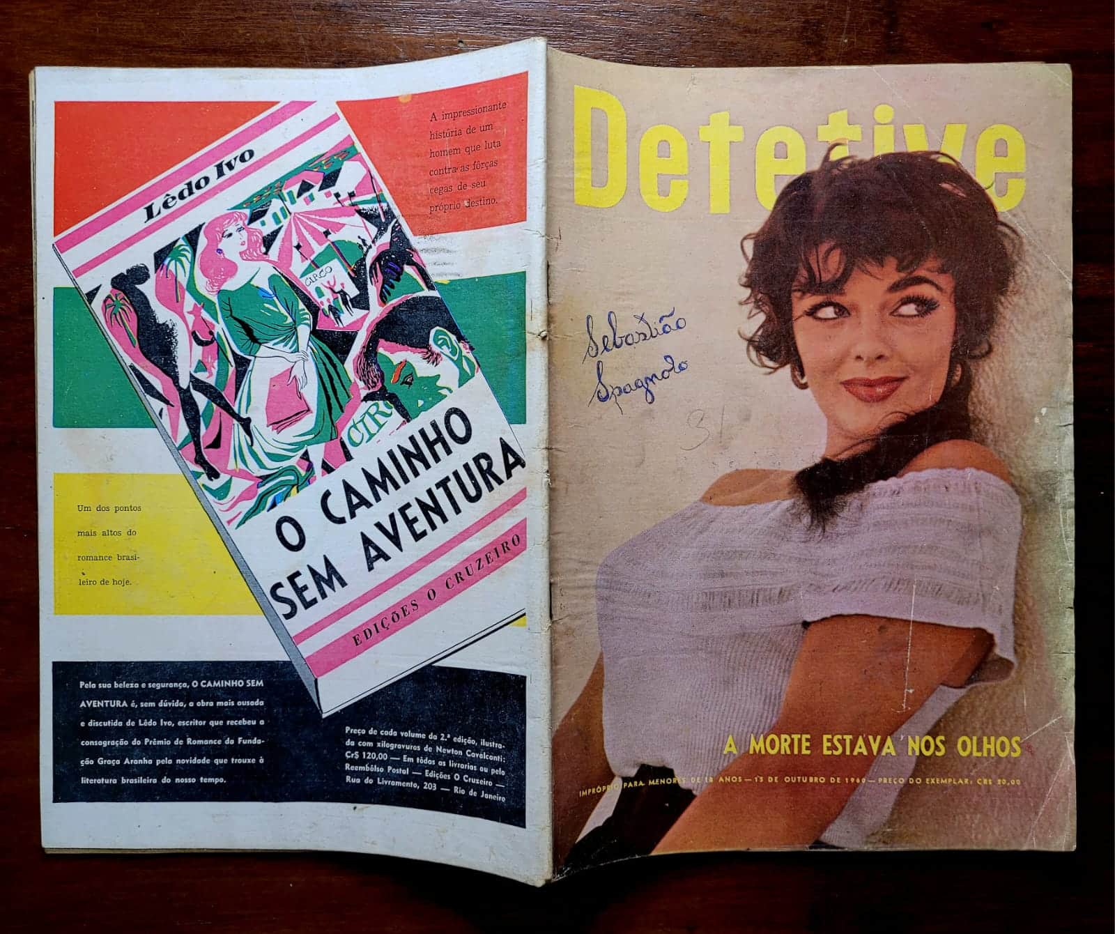 | Casa do Colecionador Detetive - Ano 8 N° 20 - A Morte estava nos Olhos (Editora O Cruzeiro) 15 de Outubro 1960