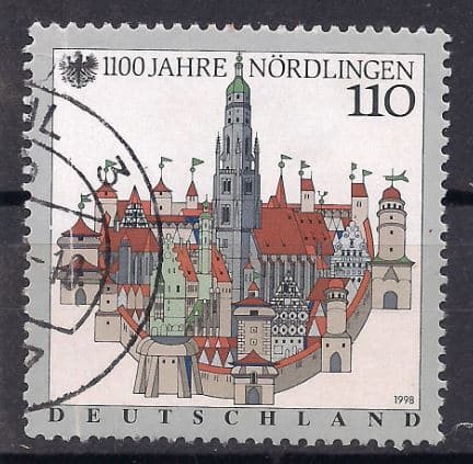 Filatelia Selo Alemanha 1100o Aniversario De Nordlingen 1998 Carimbado Selos Postais