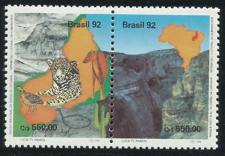 Filatelia - Selo Brasil Parque Nacional da Capivara / Patrimônio Cultural da Humanidade - 1992 - Selos Postais