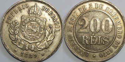 | Casa do Colecionador 200 réis fundo linhado 1889