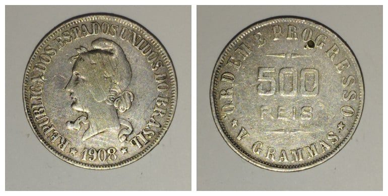 500 réis prata 1908 v grammas