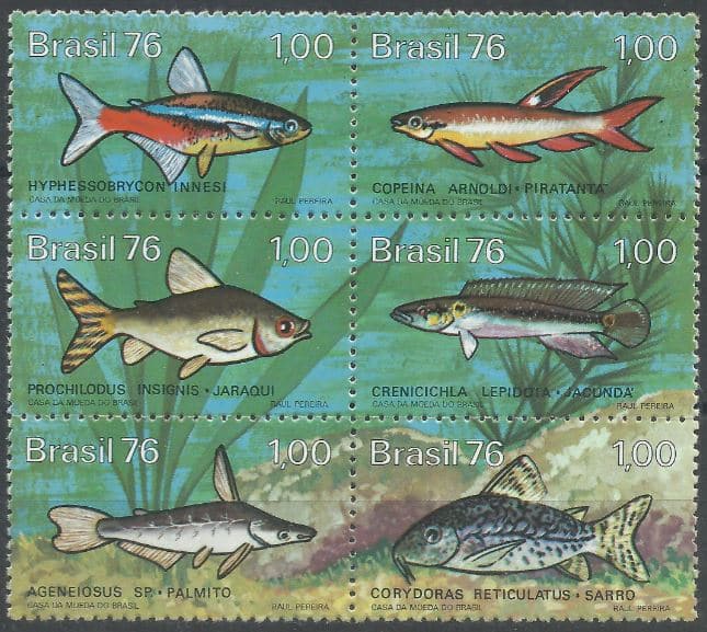 Filatelia - Selo Brasil - Peixes de Água Doce - 1976 - Novo - Selos Postais