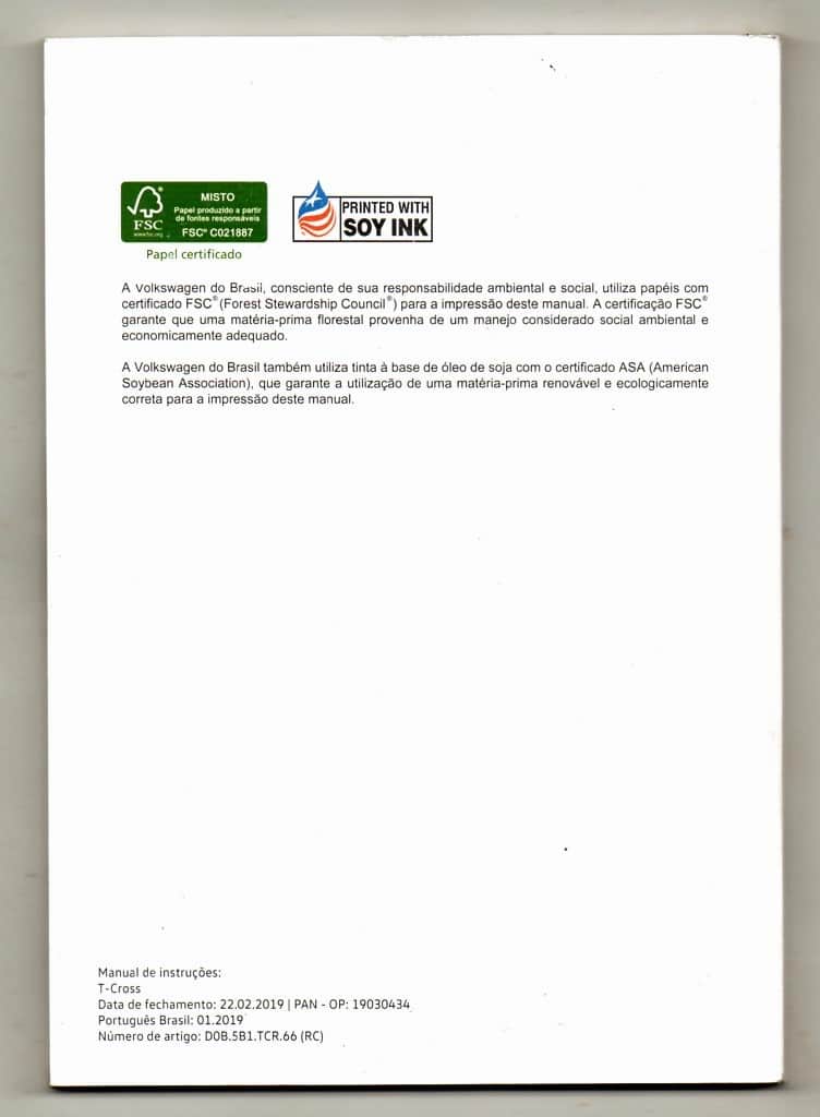 | Casa do Colecionador Manual Do Proprietario Volkswagen T-Cross - 2019