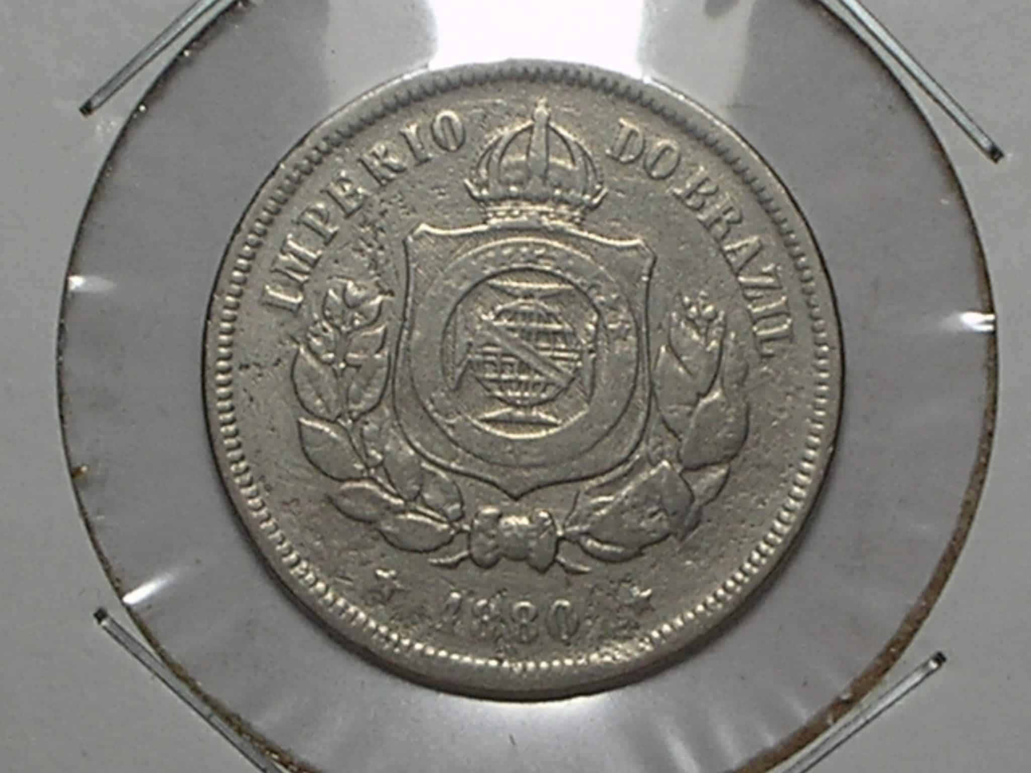 | Casa do Colecionador 100 Réis - 1880 / Data rara / Moeda com todo alto relevo e data perfeitos / Ni